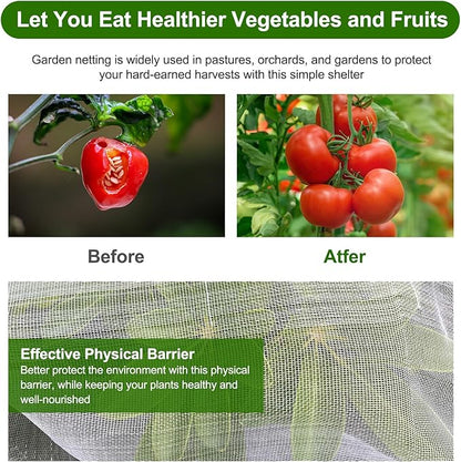 Garden Netting, Jevrench Durable Ultra Fine Garden Netting, Garden Plant Cover Row Cover Makes Plants, Vegetables, Fruits, and Flowers Grow Better (4ft x 50ft)