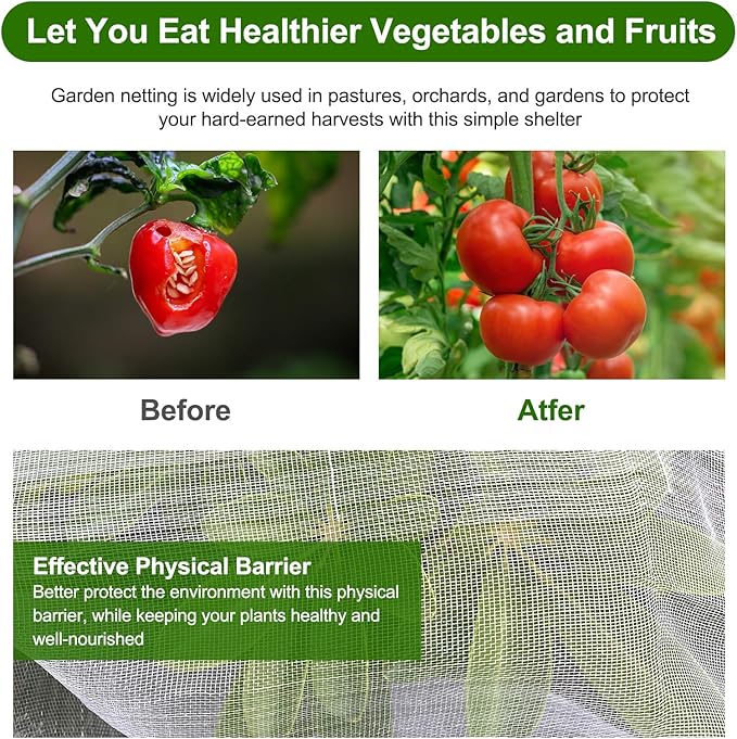 Garden Netting, Jevrench Durable Ultra Fine Garden Netting, Garden Plant Cover Row Cover Makes Plants, Vegetables, Fruits, and Flowers Grow Better (10ft x 100ft)