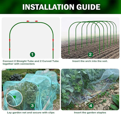 Garden Mesh Netting Kit, 10x30FT Green Ultra Fine Netting with 6 Sets Wide Garden Hoops & 18 Clips, Raised Garden Bed Netting with Frame, Row Cover, Plant Barrier for Vegetables Fruits