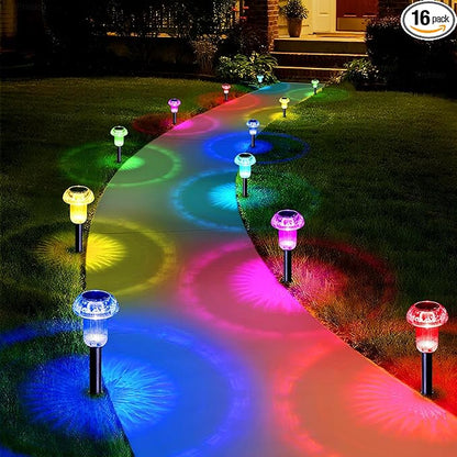Priddop Solar Lights Outdoor Pathway Waterproof 16 Pack Color Changing LED Acrylic Mushroom Decorative Garden Lights for Yard Landscape Patio Outside Decorations