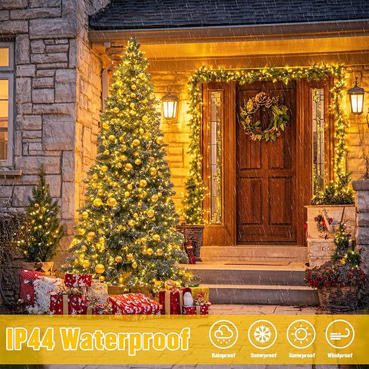 JMEXSUSS 2 Pack Solar Christmas Lights Outdoor Waterproof, Total 66 FT 200 LED Solar String Lights Outdoor, Twinkle Light for Christmas Tree Outside Garden Yard Xmas Decor(Warm White)