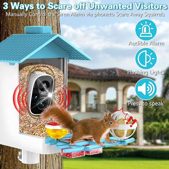 TayePin Bird Feeder with Camera Solar Powered & AI Identify 10,000+ Birds Species, 2.4Ghz WiFi Smart Feeding, 2K HD Live Video for Outdoor, IP65 Waterproof, Instant Arrival Alerts, Bird Lover Gifts