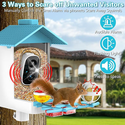 TayePin Bird Feeder with Camera Solar Powered & AI Identify 10,000+ Birds Species, 2.4Ghz WiFi Smart Feeding, 2K HD Live Video for Outdoor, IP65 Waterproof, Instant Arrival Alerts, Bird Lover Gifts