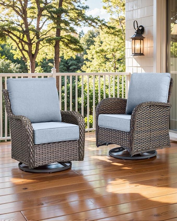 Luxury 22x24/22x25 6-Inch Outdoor Cushions for 5 Peice Patio Furniture Set - Set of 5 Water-Resistant Pillow for Dining Rocking Swivel Chairs Loveseat Couch Sectional Sofa - Baby Blue