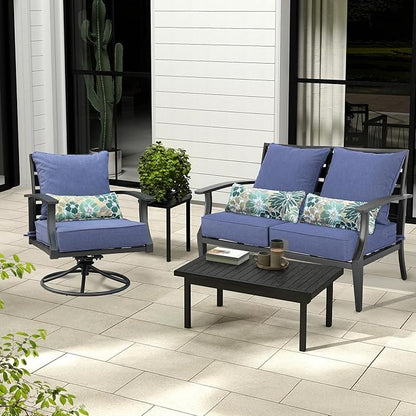 Aoodor Outdoor Chair Cushion, 24 x 24 Inch Water-Resistant, Fade-Resistant Olefin Fabric Patio Seat Cushions with Removable Cover and Adjustable Straps for Outdoor Furniture, Set of 2, Navy Blue
