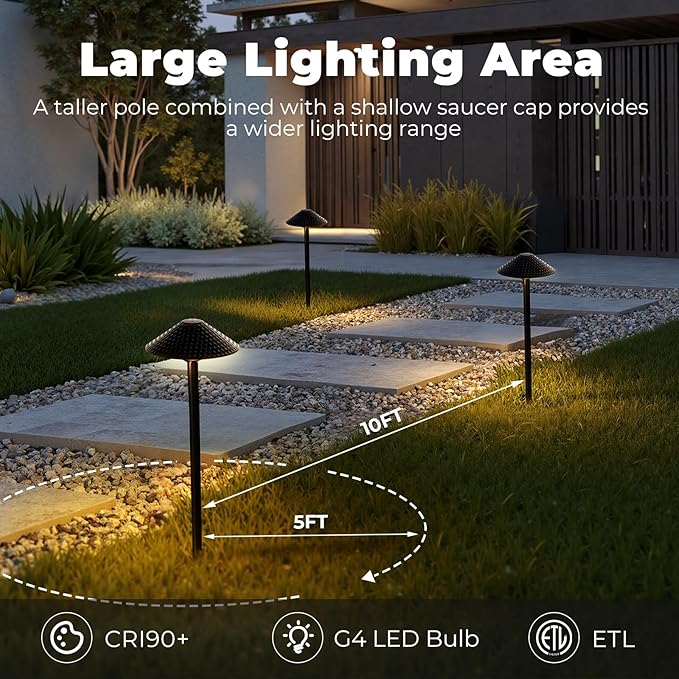 Gardencoin Low Voltage Landscape Lights 12V Outdoor LED Pathway Lighting 4W 2700K Warm White Path Light Waterproof Aluminum Garden Walkway Light with Replaceable Bulb (6.7'' Shade, 20'' Tall), 12 Pack