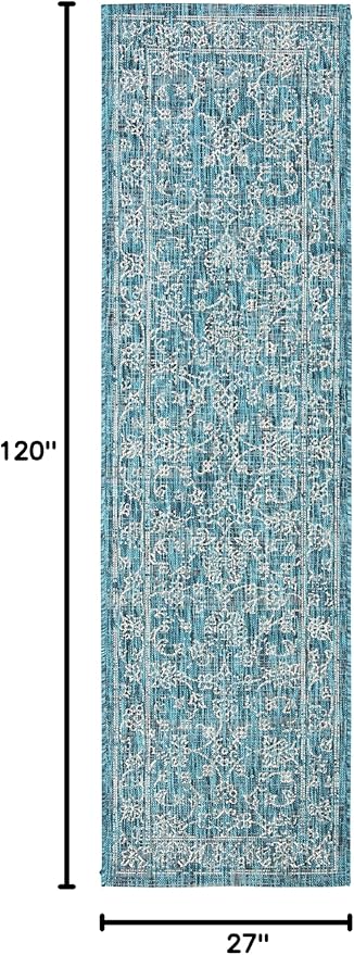 SAFAVIEH Washable Rug Outdoor Courtyard Collection - 2'3" x 10' Runner, Turquoise, Non-Shedding & Easy Cleaning, Ideal for Patio, Entryway, Mudroom, Hallway, Kitchen (CY8680-37221)