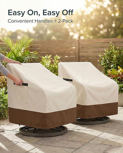 Outdoor Waterproof Patio Chair Covers, 30W x 34D x 36H inches Weather Resistant Furniture Cover Heavy Duty 600D Oxford 2-Pack, Beige and Brown