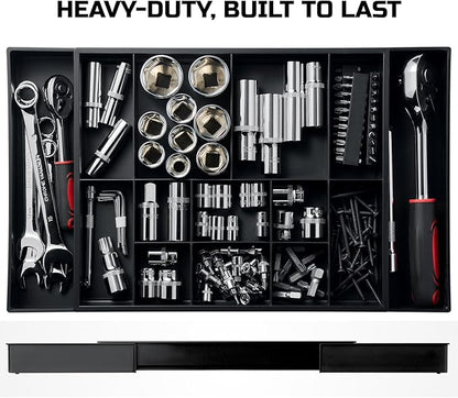 ONREVA Tool Box Organizer Tray Divider Set, Expandable Large Toolbox Storage Tray Kit, Rolling Tool Chest Drawer Bins, Hardware Screwdrivers Pliers Organization, 2pcs low profile Trays.