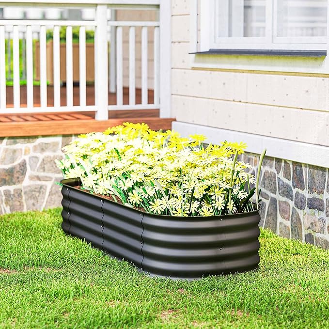 Outsunny 5' x 2' x 1' Galvanized Raised Garden Bed Kit, Outdoor Metal Elevated Planter Box with Safety Edge, Easy DIY Stock Tank for Growing Vegetables, Flowers & Herbs, Dark Gray