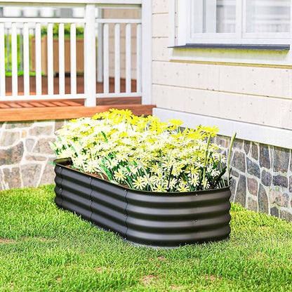 Outsunny 5' x 2' x 1' Galvanized Raised Garden Bed Kit, Outdoor Metal Elevated Planter Box with Safety Edge, Easy DIY Stock Tank for Growing Vegetables, Flowers & Herbs, Dark Gray
