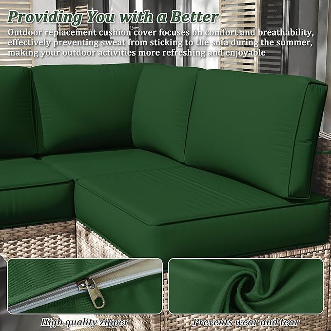 14 Pcs Outdoor Cushion Slipcovers Outdoor Patio Cushion Covers Replacement Waterproof with Zipper for Outdoor Furniture, Patio Sofa Couch 3 Sizes, Covers Only