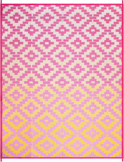 Anidaroel Ombre Outdoor Rugs 8x10 for Patios Clearance, Waterproof Camping Rugs for Outside RV, Reversible Plastic Straw Mat, Large Outdoor Area Rug for Deck, Backyard, Picnic(Orange&Pink,8‘x10')