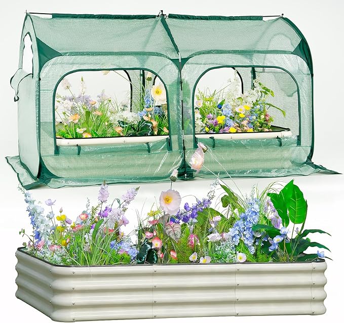 Pop up Tunnel Greenhouse Cover Plant Tent with 6x3FT Riased Garden Bed Set ,Raised Planter Box
