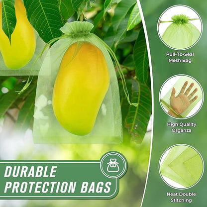 ANZNKU 100pcs 6x9 Inch Fruit Protection Bags, Fruit Bags for Fruit Trees, Green Mesh Cover Bag Garden Netting Pest Barrier for Tomato Mango Vegetables