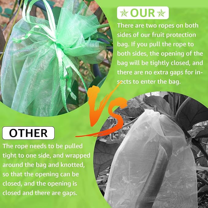 MIXC 100 Pack Fruit Protection Bags, 8" x 12" Mesh Drawstring Covers for Fruit Trees, Garden Plants, Flowers, Pest Barrier Netting Bags