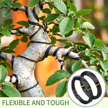 Mudder 5 Roll Aluminum Bonsai Training Wire Tree 1/1.5/2.0/2.5/3mm 118 Feet Total with Bonsai Wire Cutter Anodized Training for Holding Branches Small Trunks(Black)