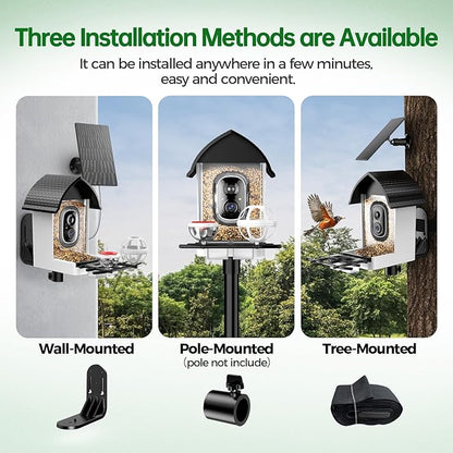 Smart Bird Feeder with Camera - 2K HD Live View, AI Identification & Instant Alerts, Weatherproof for Outdoors, 2.4GHz WiFi Solar Powered Smart Feeder for Bird Lovers