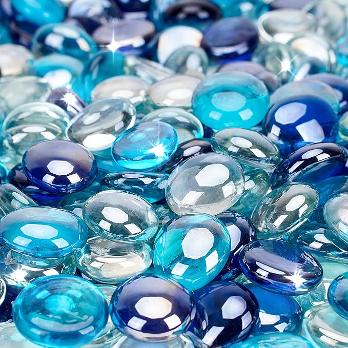 Stanbroil 10-Pound Blended Fire Glass Beads - 1/2 inch Fire Glass Drops Blended Cobalt Blue, Crystal Ice, Caribbean Blue Luster for Indoor and Outdoor Gas Fire Pits and Fireplaces