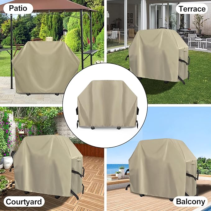OutdoorLines Waterproof Heavy Duty BBQ Grill Cover - Universal Barbecue Grill Covers UV Resistant Barbeque Gas Grill Cover for Outdoor Outside Grill, 58L x 24W x 44H Inch, Camel