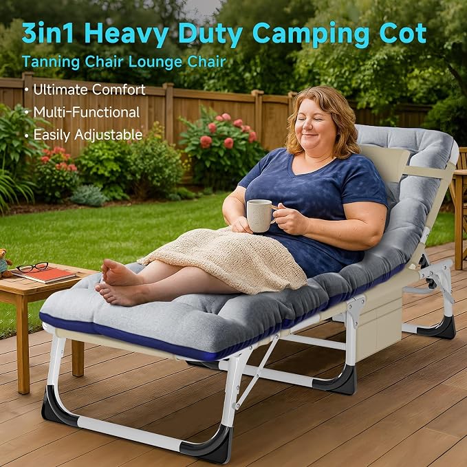 ABORON 3-in-1 Tanning Chair, 5-Position with Face and Arm Holes | 5-position reclining chair includes a removable mat, pillow, face hole and arm slots; folds flat for beach or patio use.