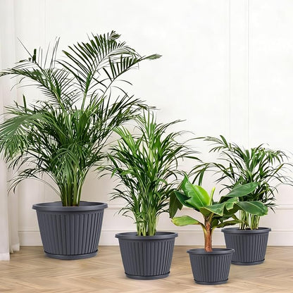12-inch-Planters-for-Outdoor-Plant，Plastic Indoor Flower Pots with Drainage Holes & Saucer, 4 Packs Decorative Garden Pots for Plantfor Home Porch Decor