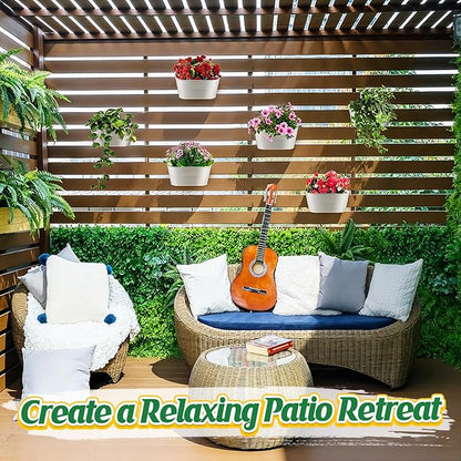 MADHOLLY Railing Planter with Drainage Holes - 6Pcs Sturdy Bucket Pots for Railing Fence, Countryside Style Metal Flower Pots for Herbs Balcony Garden Yard Decor, White