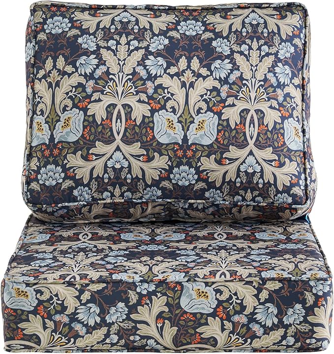 ARTPLAN 24x24 Deep Seat Patio Cushions for Outdoor Furniture,Extra 6 inch Thick,Back 18"x24",Removable,Replacement,Polyester Floral Pattern,Outdoor/Indoor,Stone Blue