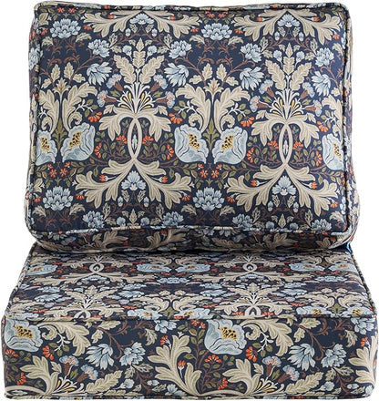 ARTPLAN 24x24 Deep Seat Patio Cushions for Outdoor Furniture,Extra 6 inch Thick,Back 18"x24",Removable,Replacement,Polyester Floral Pattern,Outdoor/Indoor,Stone Blue