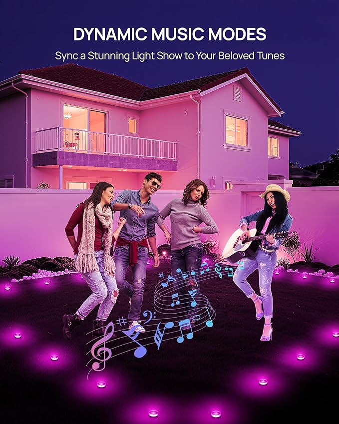 VCOKEN Christmas Pathway Lights, 50FT with Smart 15 LED RGBWW Outdoor Ground Lights with App Control, DIY Scene Modes IP65 Waterproof Walkway Light for Yard, Walkway Driveway Garden Decor