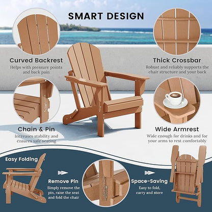 Westin Outdoors Laguna WO Home Outdoor Adirondack Folding Chair Lounger Seat Traditional Retro Home Furniture for Beach, Balcony, Backyard, Lawn, Patio, Pool, Deck, Garden (Teak)
