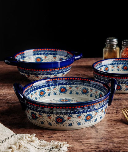 Baking Dishes For Oven, 1 Quart Round Casserole Dishes For Oven-blue flower-round 950ml