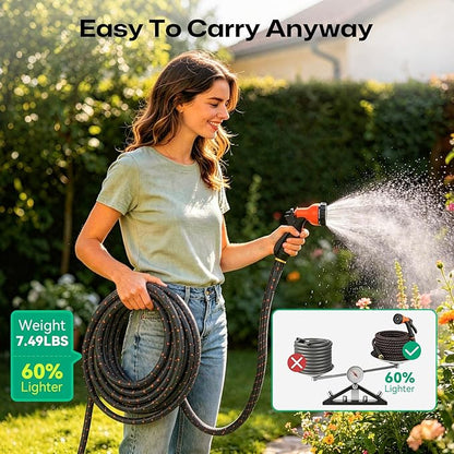 Garden Hose 100ft NON-EXPANDABLE Water Hose, 3-Layer Lightweight Nylon Braided Hose for Yard, Car Wash & Pet Shower, 600 PSI Burst Heavy Duty Kink-Free with 10-Way Nozzle & 3/4" Brass Fittings