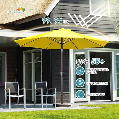PatioKingdom 9FT Patio Outdoor Umbrella-UPF 50+ Sun Shade with Wind Vent, Push-Button Tilt & Smooth Crank Lift, Rust-Resistant Fiberglass Frame for Garden, Backyard,Yard (Yellow, 9FT)