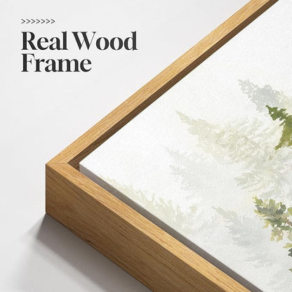 Large Framed Green Forest Landscape Wall Art for Living Room, 3 Piece Nature Pine Tree Woodland Artwork for Walls, White Foggy Mountain Modern Nordic Scenic Bedroom Office Print Wall Decor, 24x36 Inch