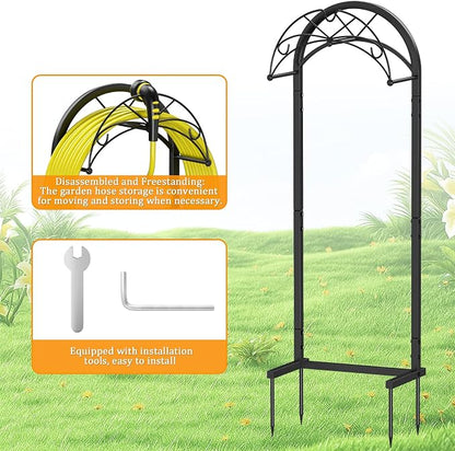 Garden Hose Holder with Pattern Heavy Duty Freestanding Holds 150ft | Auto-Grade Coat, Wide Base: No-tip yard stand. Drill-free: grass/decks. Tool-free twist, top tray for nozzles.