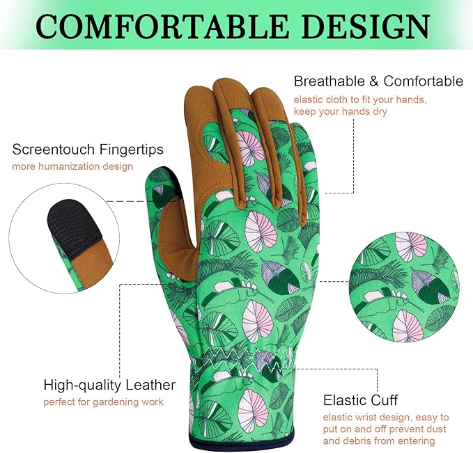 Leather Gardening Gloves for Women Thorn Proof Garden Gloves Touch Screen Working Gloves Gifts,M