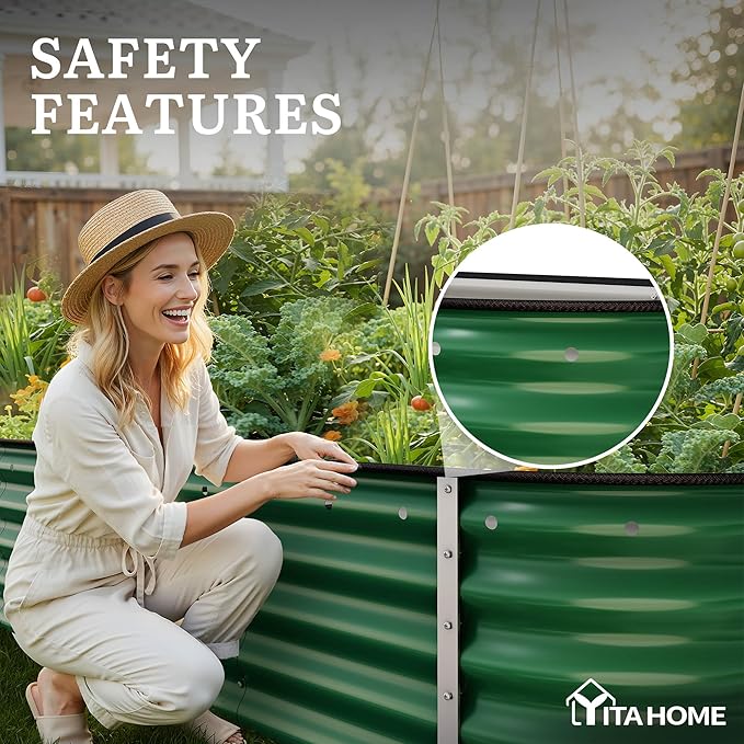 YITAHOME 8x2x1.5ft Large Raised Garden Bed Kit, 17" Tall 9 in 1 Galvanized Metal Planter Box with Gloves & Safety Rubber, Outdoor Above Ground Planters for Plants Vegetables Flowers, Green