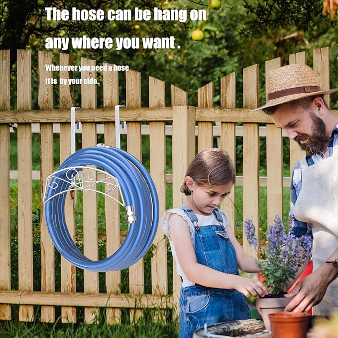 Garden Hose Holder for Outside Yard Hang Over the Door and Fence, Holds Up to 150Ft, White