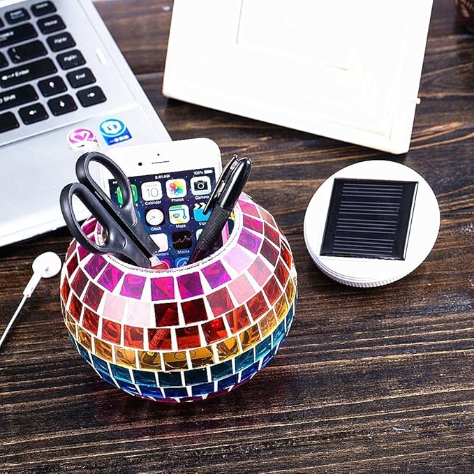 Solar Glass Mosaic LED Lights Colorful Changing Ball Lights Waterproof Solar Table Lamp for Patio Yard Party Wedding Decoration (Rainbow)