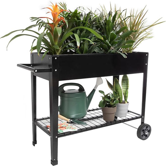 Home-Complete Raised Garden Bed - Planter Box with Storage Shelf for Growing Flowers, Vegetables, or Herb Garden - Gardening Supplies (Black)