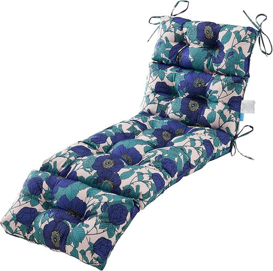 ARTPLAN Outdoor Chasie Lounge Tufted Thick Cushion with Ties,Replacement Wicker Chair Cushion for Paito Fruniture,72x22x4inches,All Weather,Floral