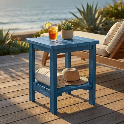 Furnimart Adirondack 2-Layer Square Outdoor Side Table, Extra-Thick HDPE Weather-Resistant Small Patio Table, Blue Outdoor End Table for Garden Balcony Yard Deck Poolside(Blue)