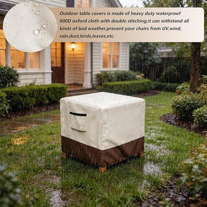 Waterproof Patio Ottoman Cover, Heavy Duty Square Outdoor Side Table Furniture Covers Size 25L x 25W x 18H inch (Beige)