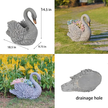 Unique Planters Swan Flower Pot Large – 18.5 Inch Planter Pots for Indoor Outdoor Concrete Finish Animal Swan Planters Resin Planter Garden Decoration Pot for Plants 18.5*9.75*14.5 Inch LC Lcdecohome