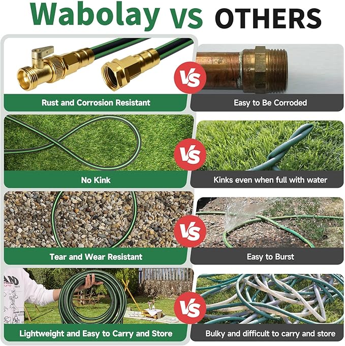 Garden Hose 100 ft Non-expandable Water Hose Flexible Durable 5 Layers TPV No Kink Lightweight Hybrid Hoses Heavy Duty with 3/4’’ Fittings-10 Way Nozzle Collapsible Outdoor Pipe for Yard Lawn