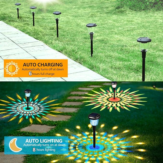 Solar Outdoor Lights,6 Pack Dream Dynamic Solar Pathway Lights,Waterproof Color Changing Walkway Lights Maintain 10 Hours of Lighting for Garden, Landscape, Path, Yard, Patio, Driveway