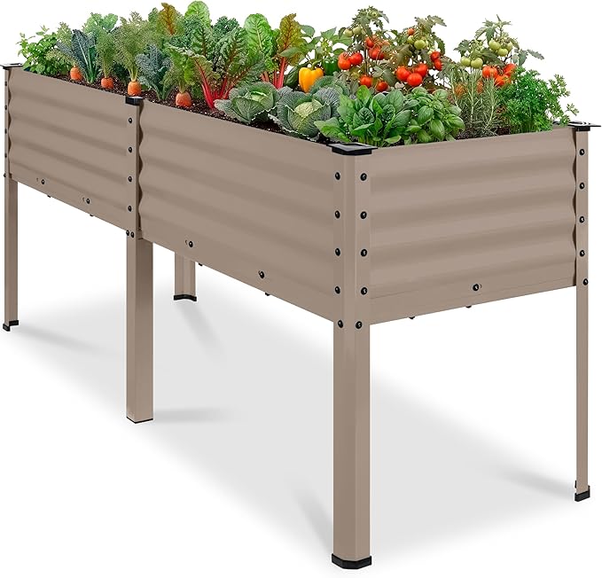 Best Choice Products 72x24x30in Non Toxic Galvanized Raised Garden Bed, Metal Elevated Planter Box, Vegetable Garden, 100% Non Toxic Materials - Taupe