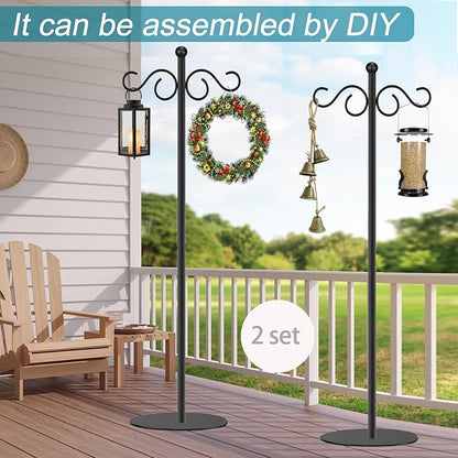 2 Set Shepherd's Hook Stand plant，Bird Feeder，Wind Chime Hanger Stand, Waterproof Metal & Adjustable-Height Standing Pole Holder for Lantern and Wreath, Indoor & Outdoor