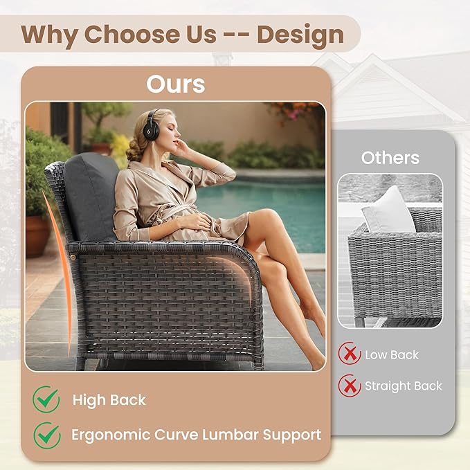 HOOOWOOO Patio Furniture Set,4 Pieces Outdoor Conversation Set,All Weather Wicker Loveseat Sofa Set with High Back Chairs Table,Black